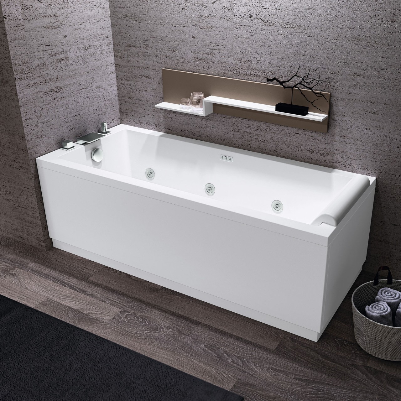 Novellini Calypso Vasca standard 180x80 con telaio colonna di Scarico senza  rubinetteria e 2 pannelli bianco