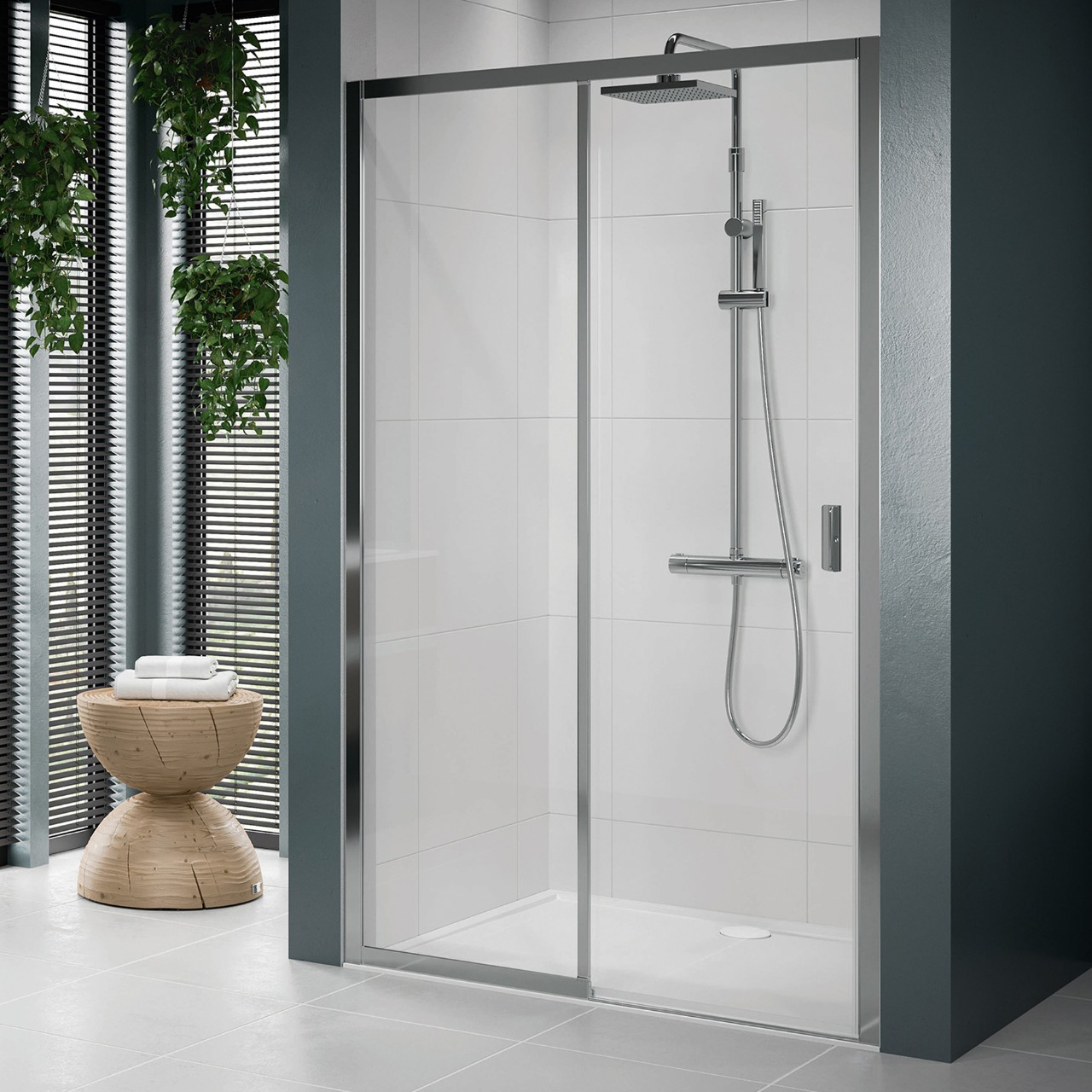 Paroi de douche sans seuil 1 porte coulissante +1 fixe LUN2PH96S-1B